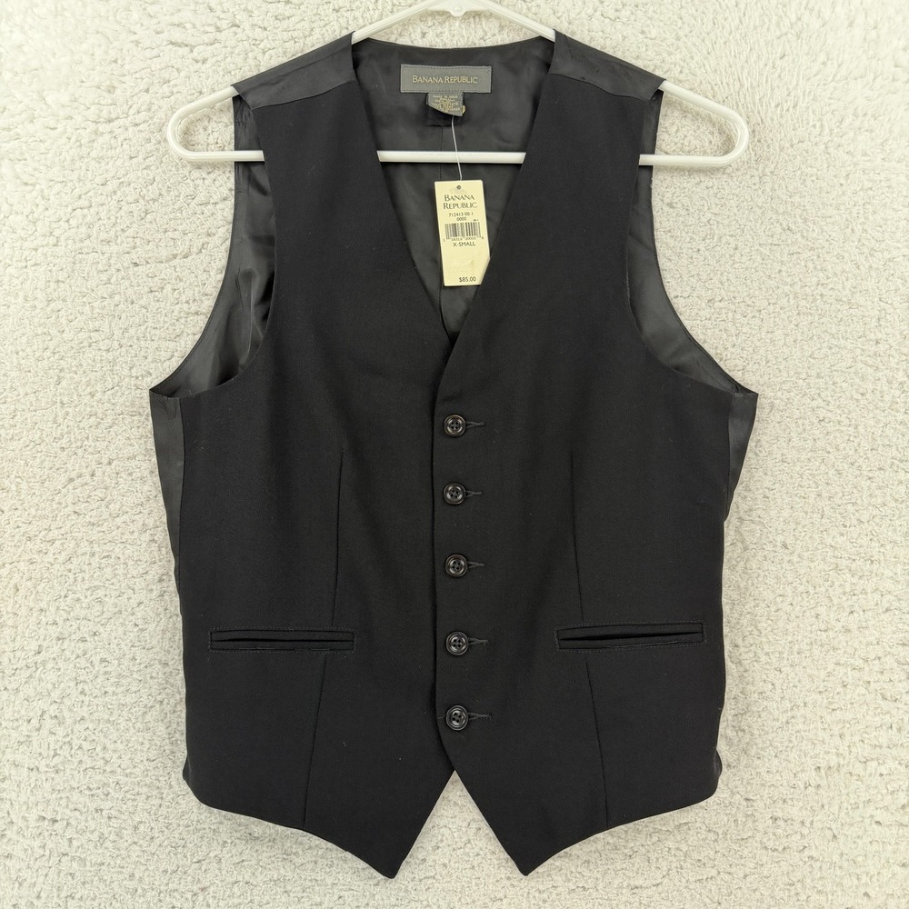 Banana Republic Mens XS Black Wool Suit Vest Waistcoat Formal 712413-00-I NWT